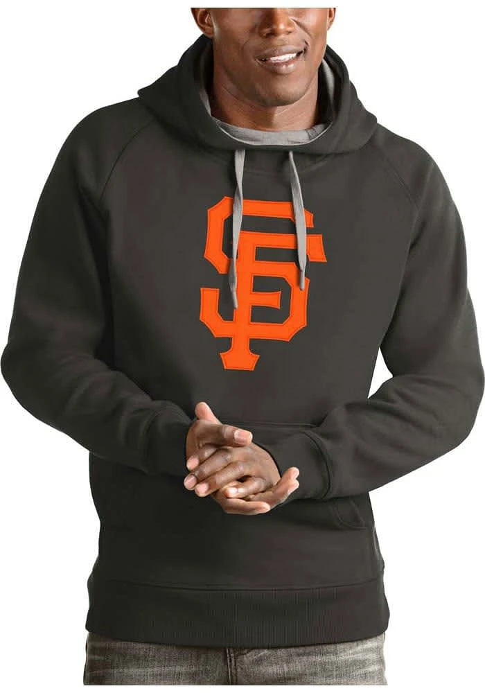 Antigua San Francisco Giants Mens Charcoal Full Front Victory Long Sleeve Hoodie