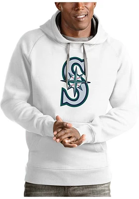 Antigua Seattle Mariners Mens White Full Front Victory Long Sleeve Hoodie
