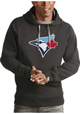 Antigua Toronto Blue Jays Mens Charcoal Full Front Victory Long Sleeve Hoodie