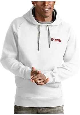 Antigua Atlanta Braves Mens White Victory Long Sleeve Hoodie
