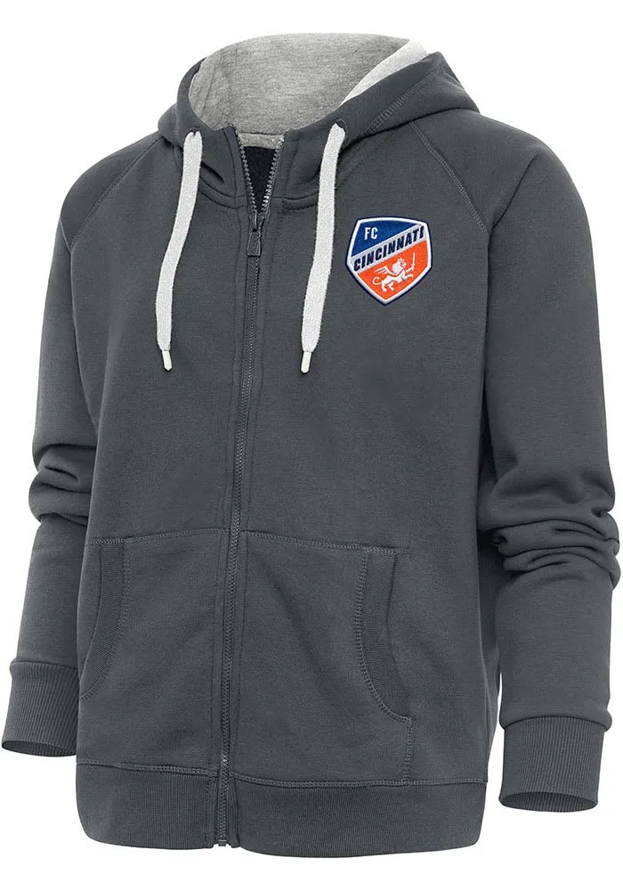 Antigua FC Cincinnati Womens Charcoal Victory Long Sleeve Full Zip Jacket