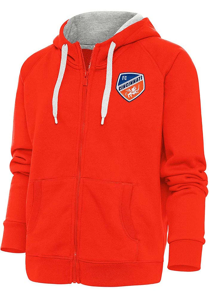 Antigua FC Cincinnati Womens Orange Emblem Victory Long Sleeve Full Zip Jacket