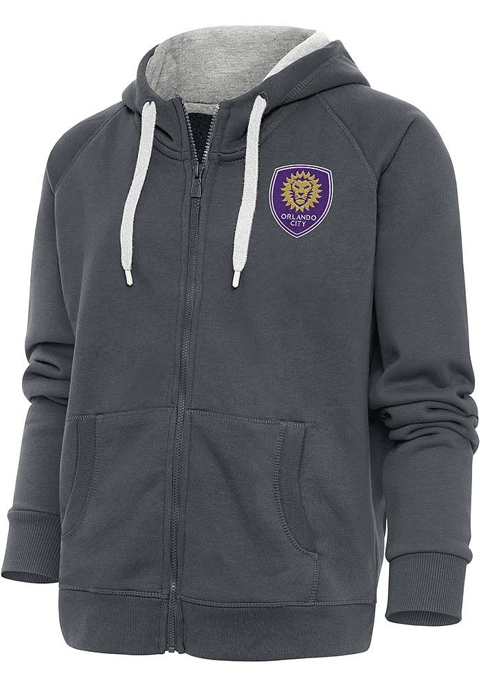 Antigua Orlando City SC Womens Charcoal Victory Long Sleeve Full Zip Jacket