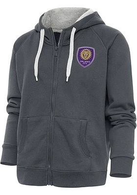 Antigua Orlando City SC Womens Charcoal Victory Long Sleeve Full Zip Jacket