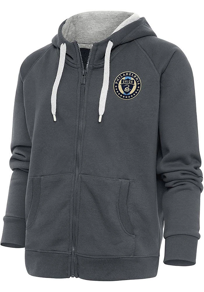 Antigua Philadelphia Union Womens Charcoal Victory Long Sleeve Full Zip Jacket