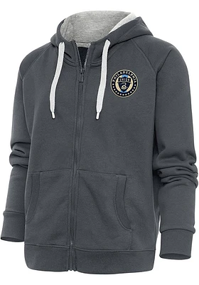 Antigua Philadelphia Union Womens Charcoal Victory Long Sleeve Full Zip Jacket