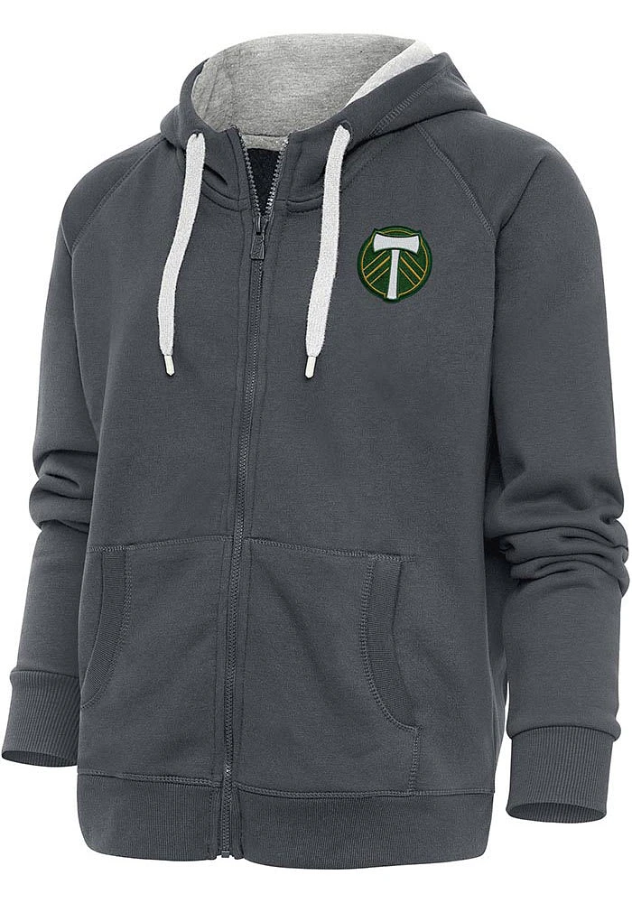 Antigua Portland Timbers Womens Charcoal Victory Long Sleeve Full Zip Jacket