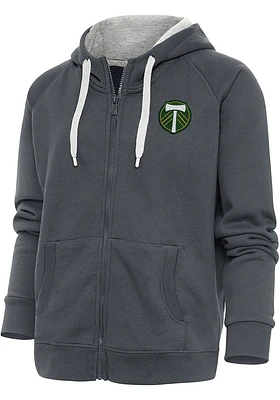 Antigua Portland Timbers Womens Charcoal Victory Long Sleeve Full Zip Jacket