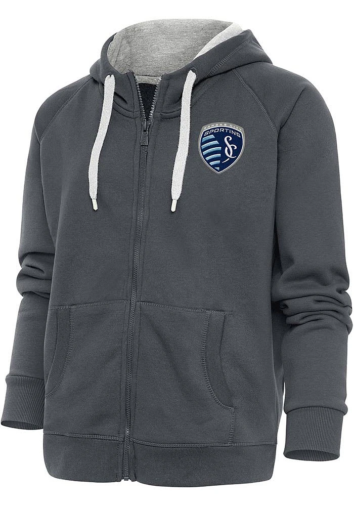 Antigua Sporting Kansas City Womens Charcoal Victory Long Sleeve Full Zip Jacket