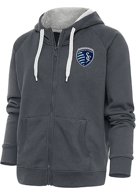 Antigua Sporting Kansas City Womens Charcoal Victory Long Sleeve Full Zip Jacket