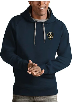 Antigua Milwaukee Brewers Mens Navy Blue Victory Design Long Sleeve Hoodie