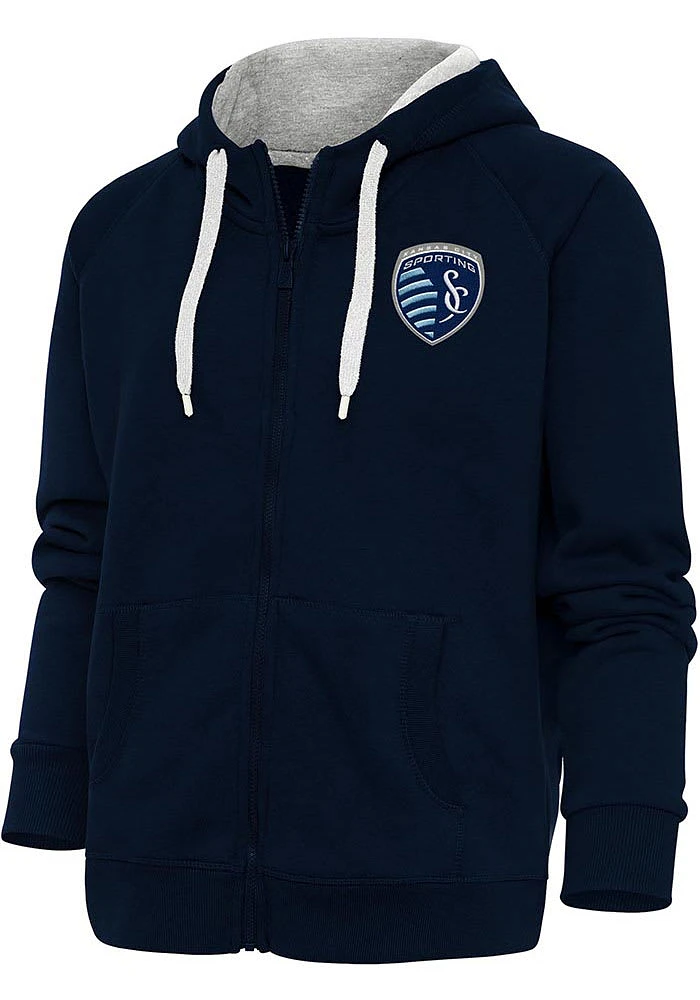 Antigua Sporting Kansas City Womens Navy Blue Victory Hooded Long Sleeve Full Zip Jacket