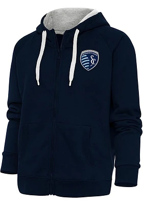 Antigua Sporting Kansas City Womens Navy Blue Victory Hooded Long Sleeve Full Zip Jacket