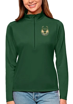 Antigua Milwaukee Bucks Womens Green Tribute Qtr Zip Pullover