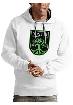 Antigua Austin FC Mens White Full Front Victory Long Sleeve Hoodie
