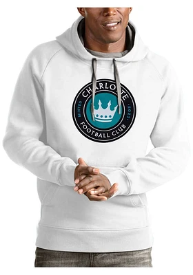 Antigua Charlotte FC Mens White Full Front Victory Long Sleeve Hoodie