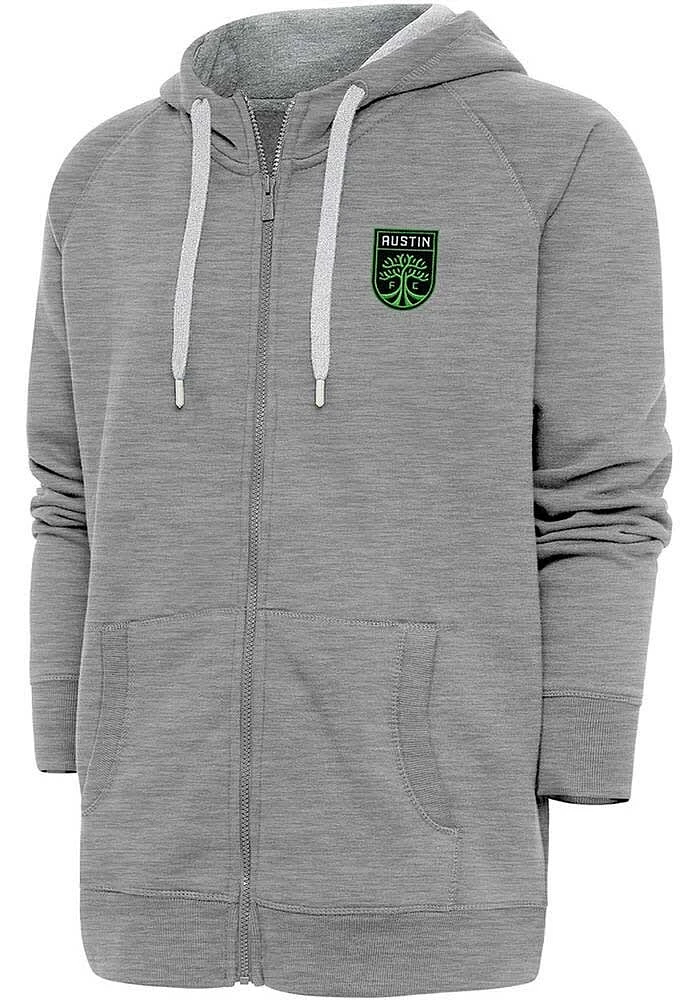 Antigua Austin FC Mens Grey Victory Long Sleeve Full Zip Jacket