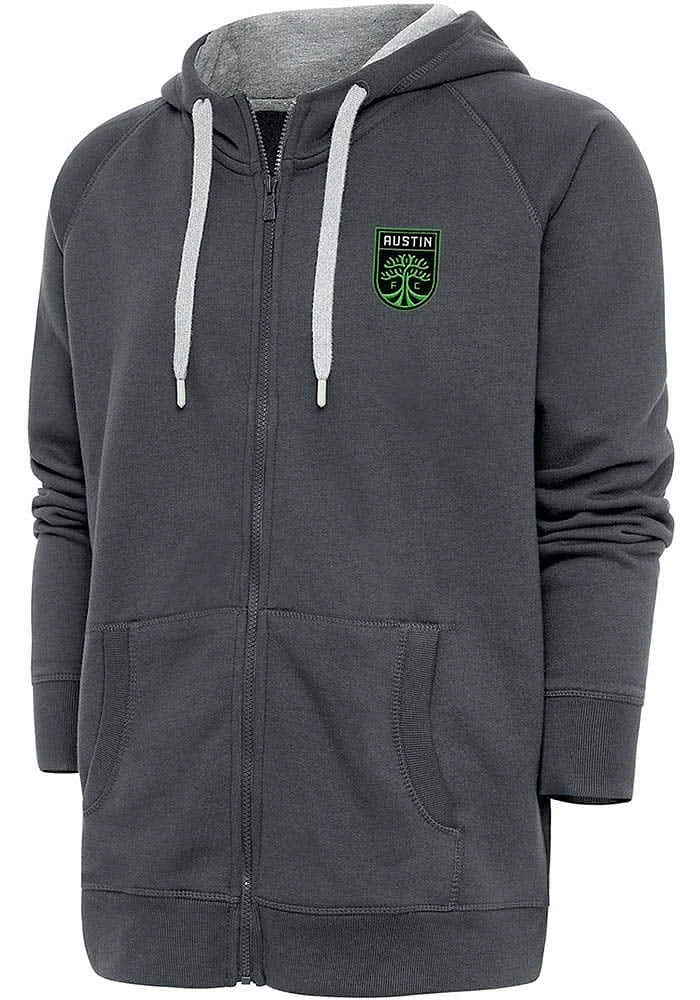 Antigua Austin FC Mens Charcoal Victory Long Sleeve Full Zip Jacket