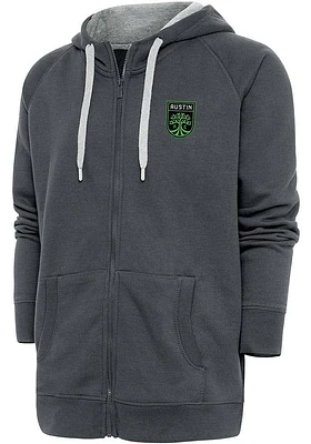 Antigua Austin FC Mens Charcoal Victory Long Sleeve Full Zip Jacket