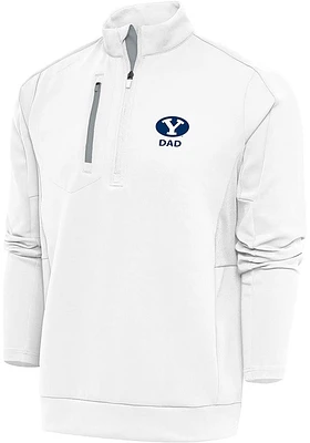 Antigua BYU Cougars Mens White Dad Generation Long Sleeve Qtr Zip Pullover