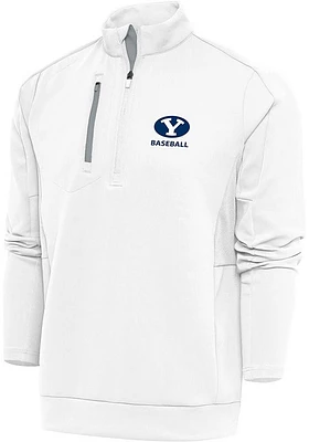 Antigua BYU Cougars Mens White Baseball Generation Long Sleeve Qtr Zip Pullover