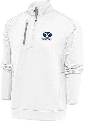 Antigua BYU Cougars Mens White Basketball Generation Long Sleeve Qtr Zip Pullover