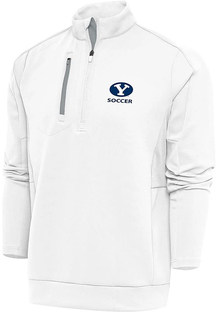 Antigua BYU Cougars Mens White Soccer Generation Long Sleeve Qtr Zip Pullover