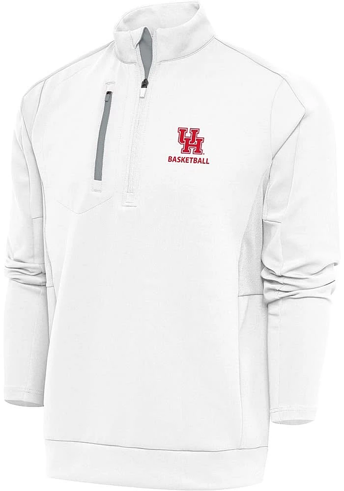Antigua Houston Cougars Mens White Basketball Generation Long Sleeve Qtr Zip Pullover
