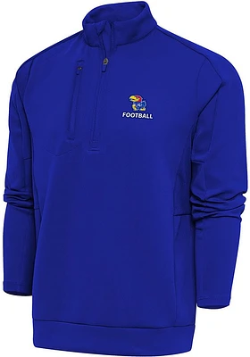 Antigua Kansas Jayhawks Mens Blue Football Generation Long Sleeve Qtr Zip Pullover