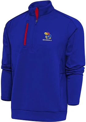 Antigua Kansas Jayhawks Mens Blue Baseball Generation Long Sleeve Qtr Zip Pullover