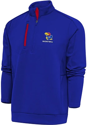 Antigua Kansas Jayhawks Mens Blue Basketball Generation Long Sleeve Qtr Zip Pullover