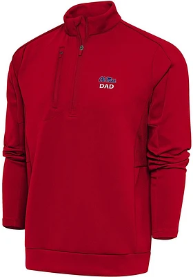 Antigua Ole Miss Rebels Mens Red Dad Generation Long Sleeve Qtr Zip Pullover