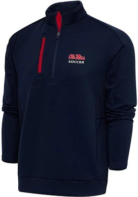 Antigua Ole Miss Rebels Mens Navy Blue Soccer Generation Long Sleeve Qtr Zip Pullover