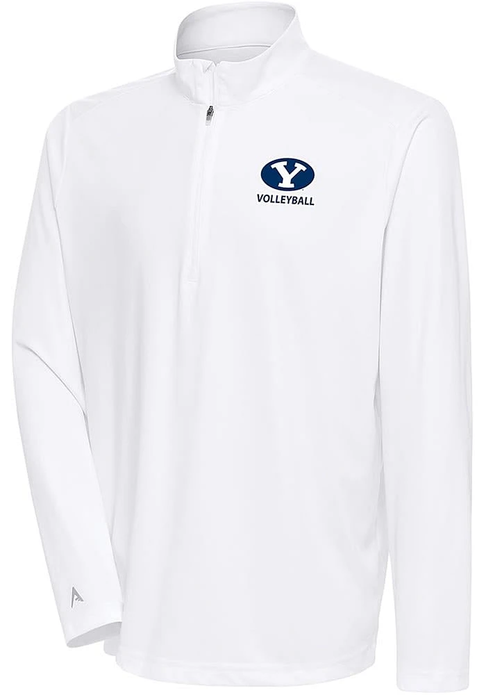 Antigua BYU Cougars Mens White Volleyball Tribute Long Sleeve Qtr Zip Pullover