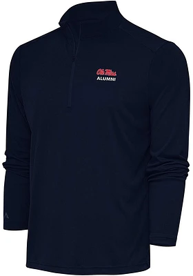 Antigua Ole Miss Rebels Mens Navy Blue Alumni Tribute Long Sleeve Qtr Zip Pullover