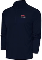 Antigua Ole Miss Rebels Mens Navy Blue Football Tribute Long Sleeve Qtr Zip Pullover