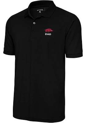 Antigua Arkansas Razorbacks Mens Black Dad Legacy Pique Short Sleeve Polo