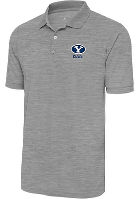 Antigua BYU Cougars Mens Grey Dad Legacy Pique Short Sleeve Polo