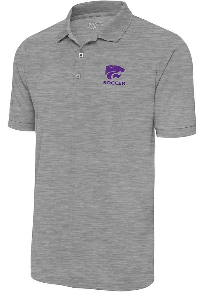 Antigua K-State Wildcats Mens Grey Soccer Legacy Pique Short Sleeve Polo