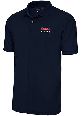 Antigua Ole Miss Rebels Mens Navy Blue Soccer Legacy Pique Short Sleeve Polo