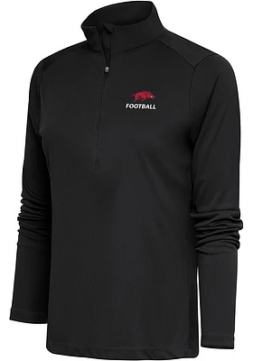 Antigua Arkansas Razorbacks Womens Grey Football Tribute Qtr Zip Pullover