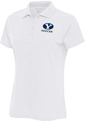 Antigua BYU Cougars Womens White Soccer Legacy Pique Short Sleeve Polo Shirt