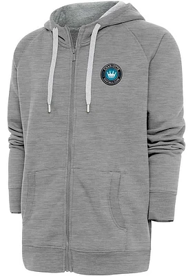 Antigua Charlotte FC Mens Grey Victory Long Sleeve Full Zip Jacket
