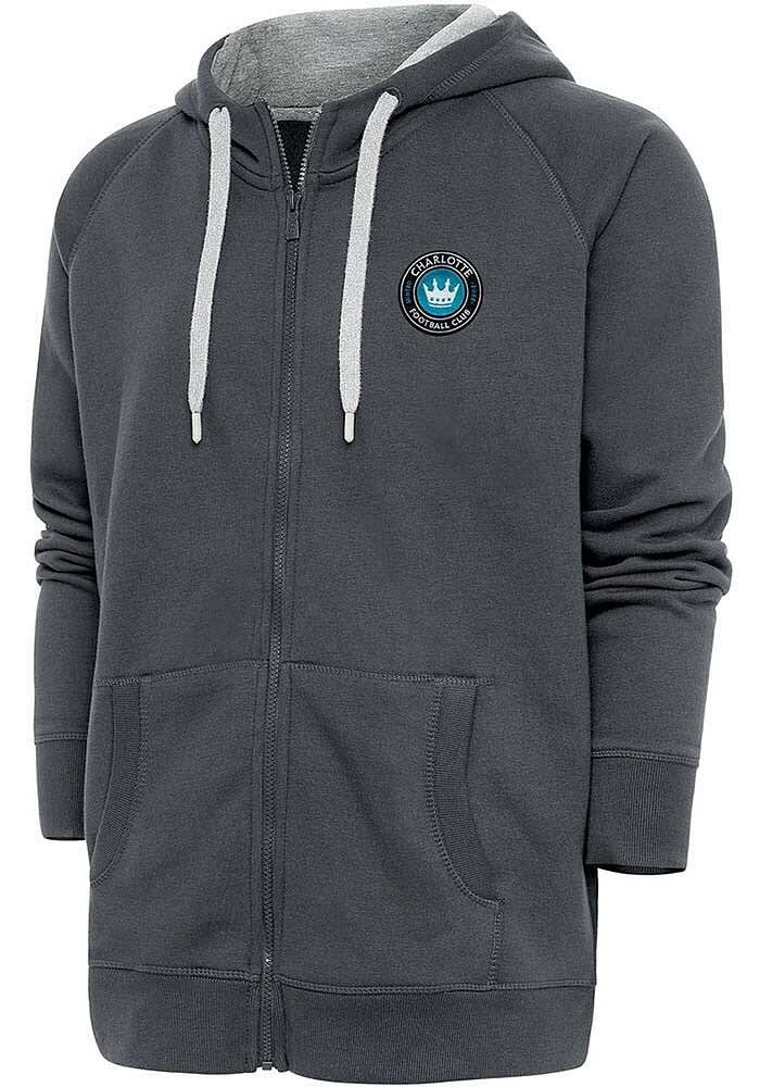 Antigua Charlotte FC Mens Charcoal Victory Long Sleeve Full Zip Jacket