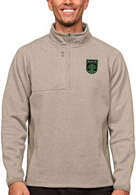 Antigua Austin FC Mens Oatmeal Course Long Sleeve Qtr Zip Pullover