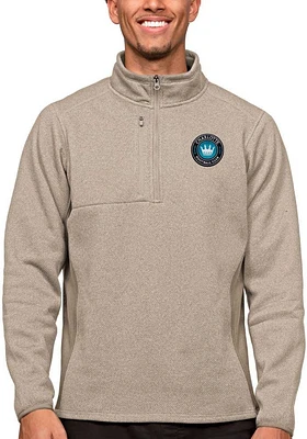 Antigua Charlotte FC Mens Oatmeal Course Long Sleeve Qtr Zip Pullover