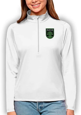 Antigua Austin FC Womens White Tribute Qtr Zip Pullover