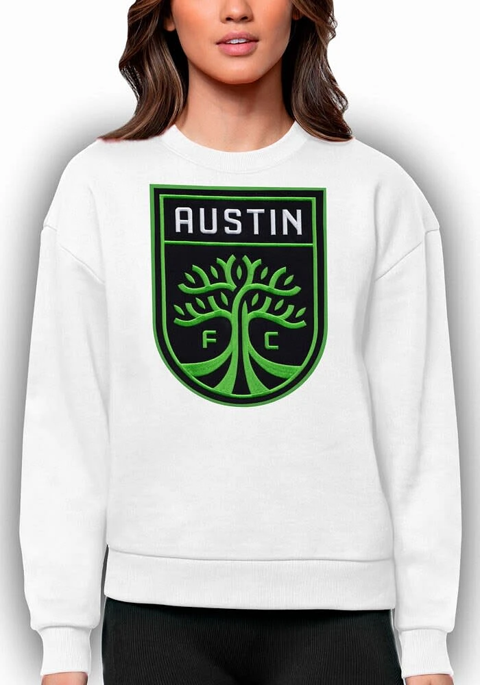 Antigua Austin FC Womens White Full Front Victory Crew Sweatshirt