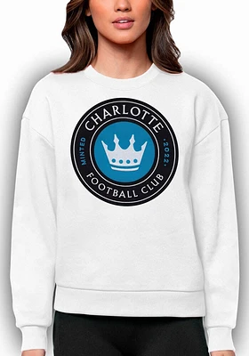 Antigua Charlotte FC Womens White Full Front Victory Crew Sweatshirt