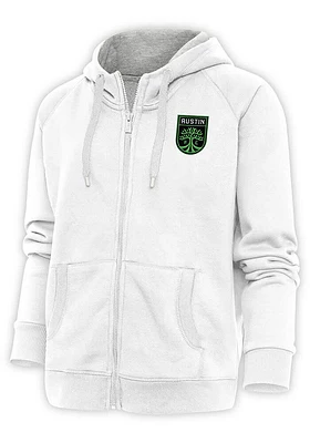 Antigua Austin FC Womens White Victory Long Sleeve Full Zip Jacket